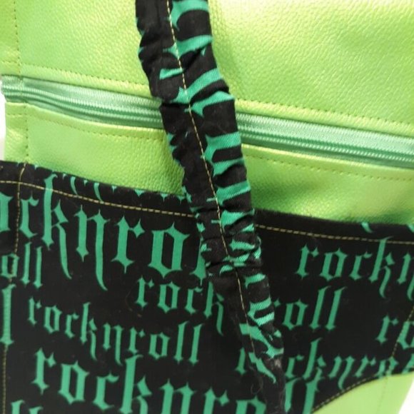 New ROCK N ROLL Vinyl Crossbody Purse Shoulder Bag Black Bright Green Punk Rave - Picture 10 of 10